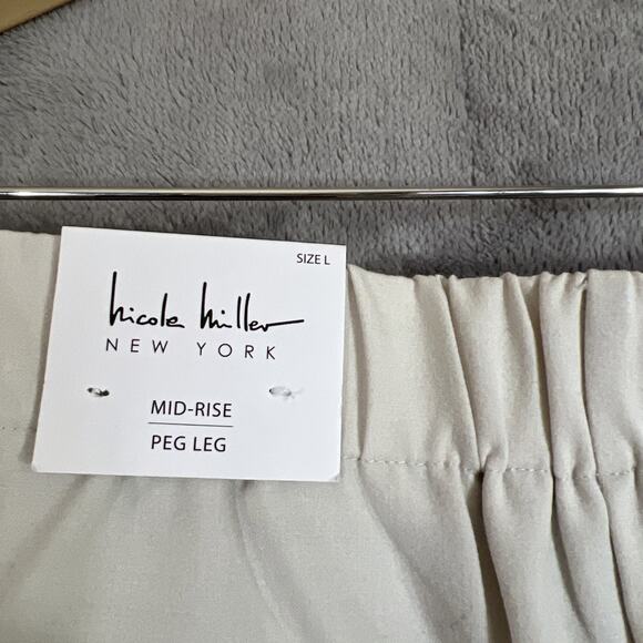 Nicole Miller Pants Women Large Cream Mid Rise Peg Leg Pullon Pockets Office NEW - Picture 6 of 12